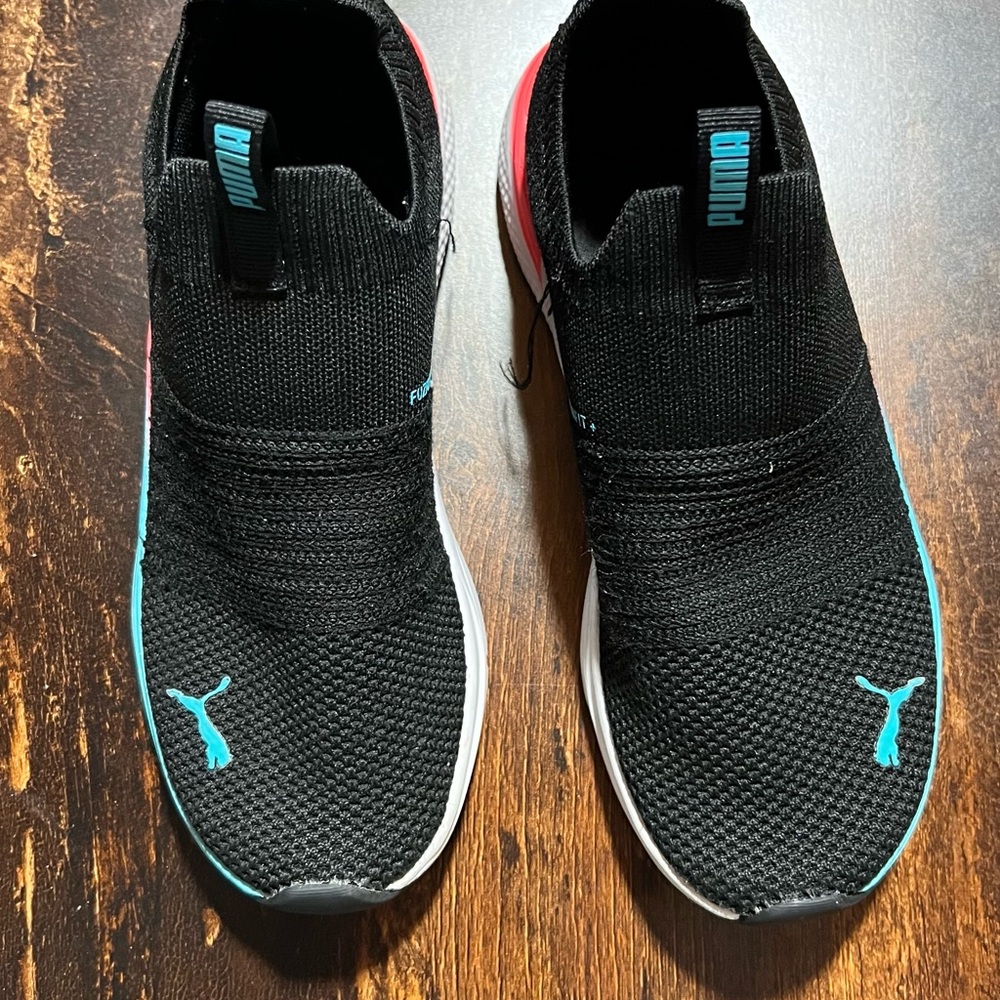 Puma Black and Teal Slip-On Sneakers